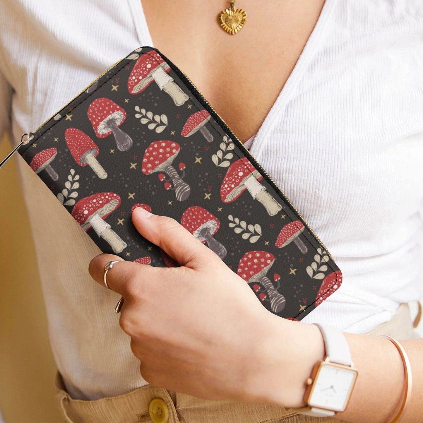Cottagecore Amanita mushroom Zip Around Clutch Wallet - sense forest