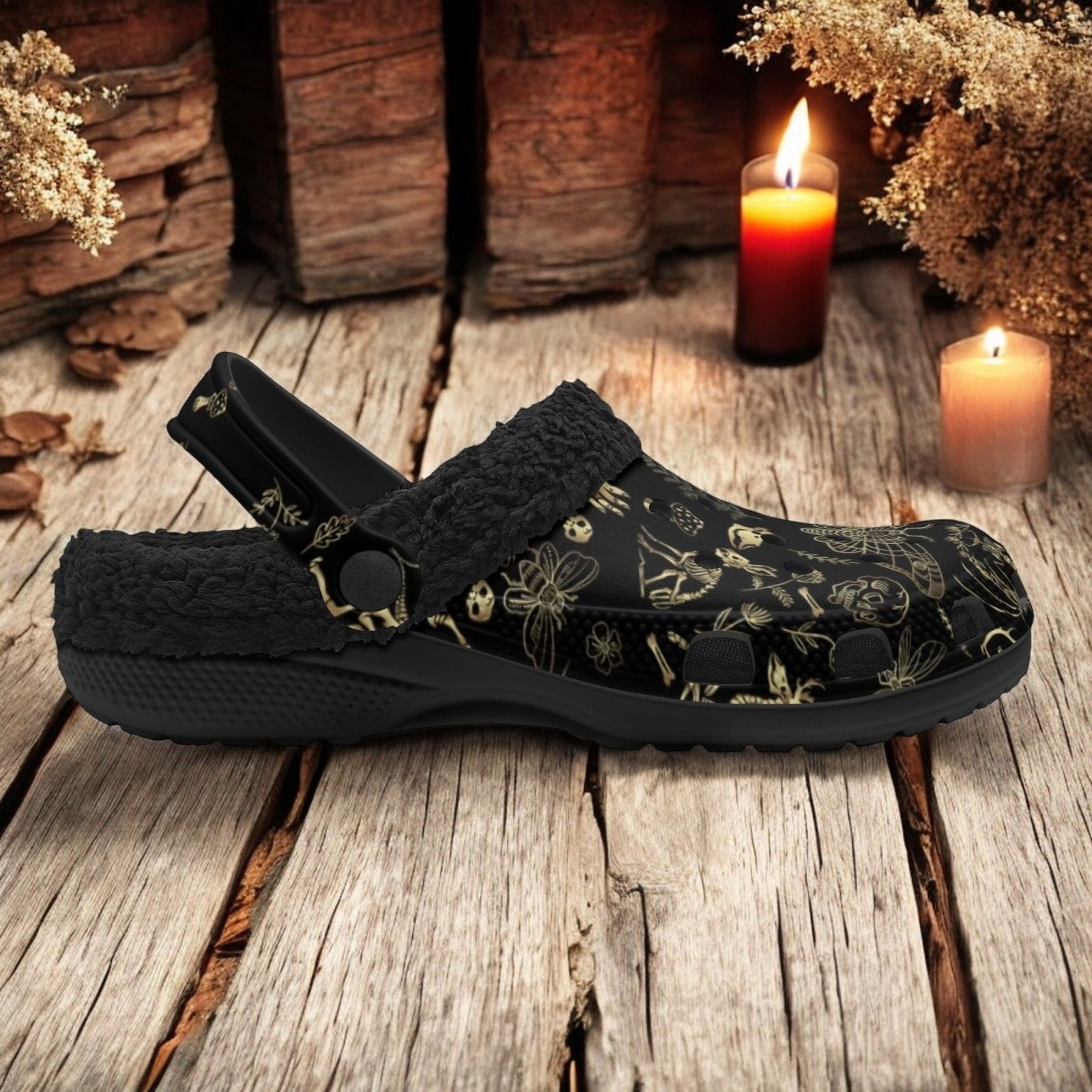 Cottagecore Forest Animal bones Skeleton slippers Fur Lined Witchy shoes - sense forest