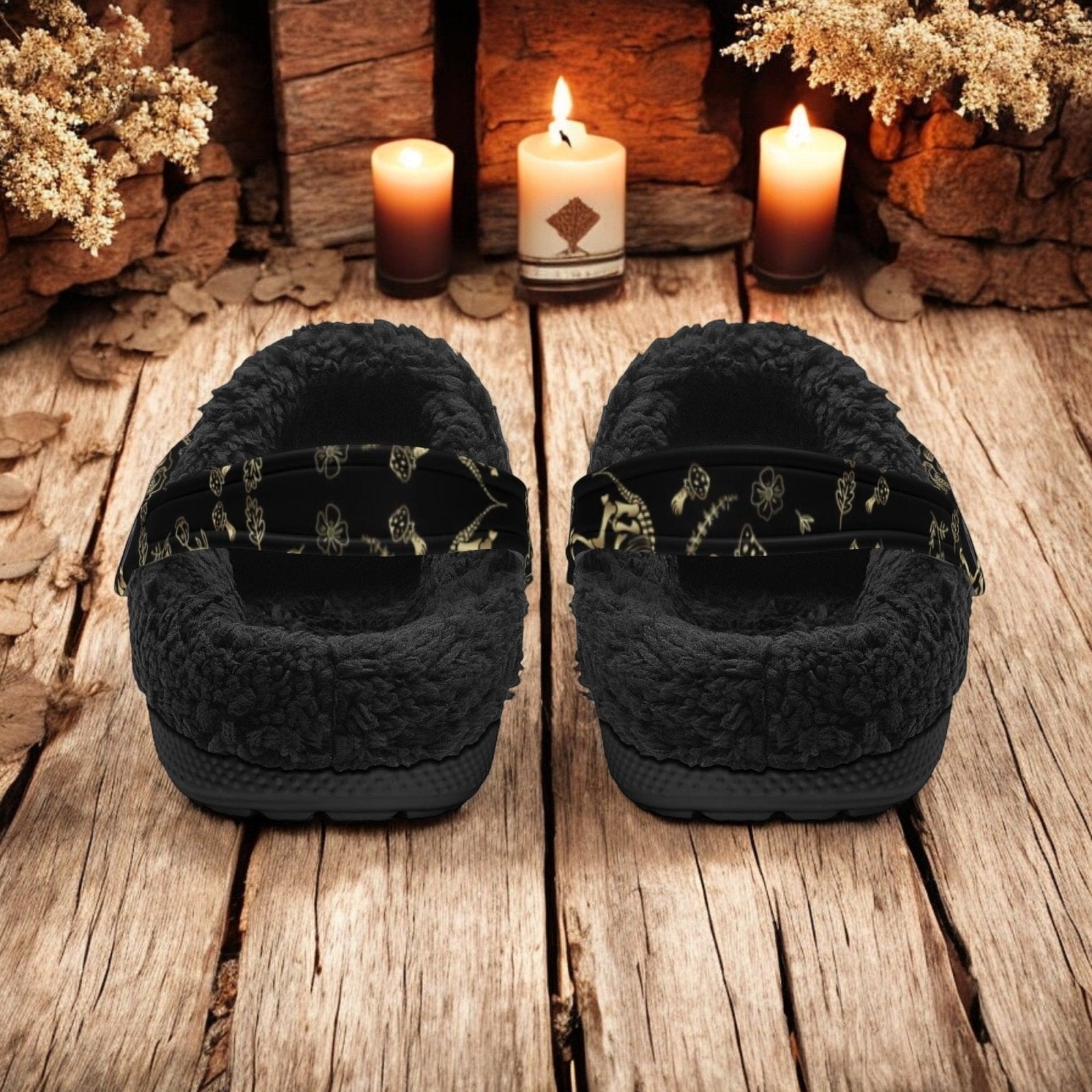 Cottagecore Forest Animal bones Skeleton slippers Fur Lined Witchy shoes - sense forest