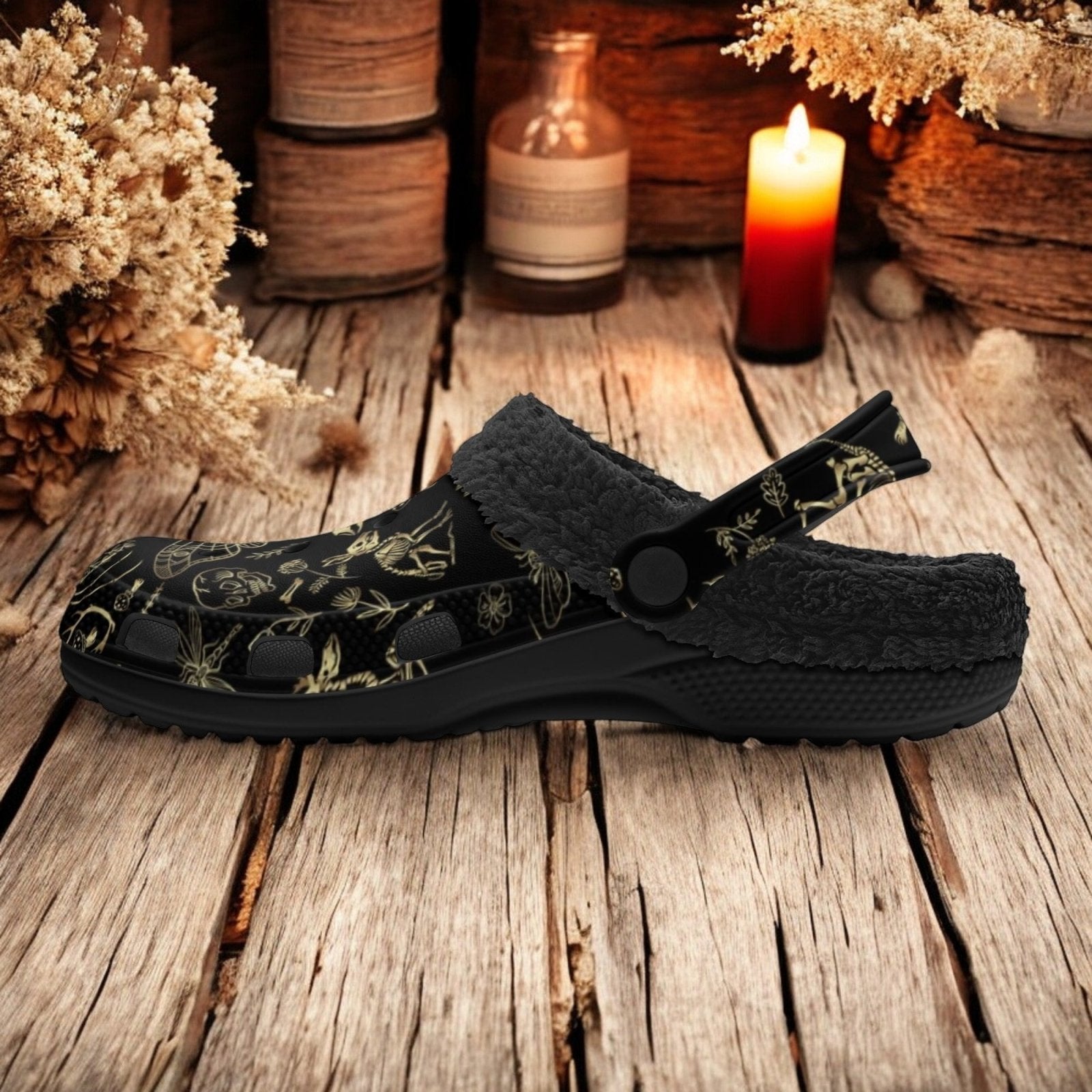 Cottagecore Forest Animal bones Skeleton slippers Fur Lined Witchy shoes - sense forest