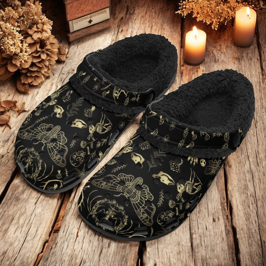 Cottagecore Forest Animal bones Skeleton slippers Fur Lined Witchy shoes - sense forest