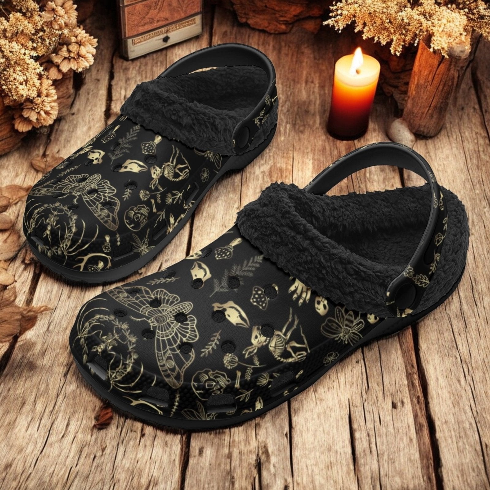 Cottagecore Forest Animal bones Skeleton slippers Fur Lined Witchy shoes - sense forest