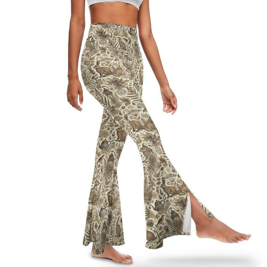 Cottagecore Forest Animal High Waist Flared Slit Yoga Pants | Sense Forest - sense forest