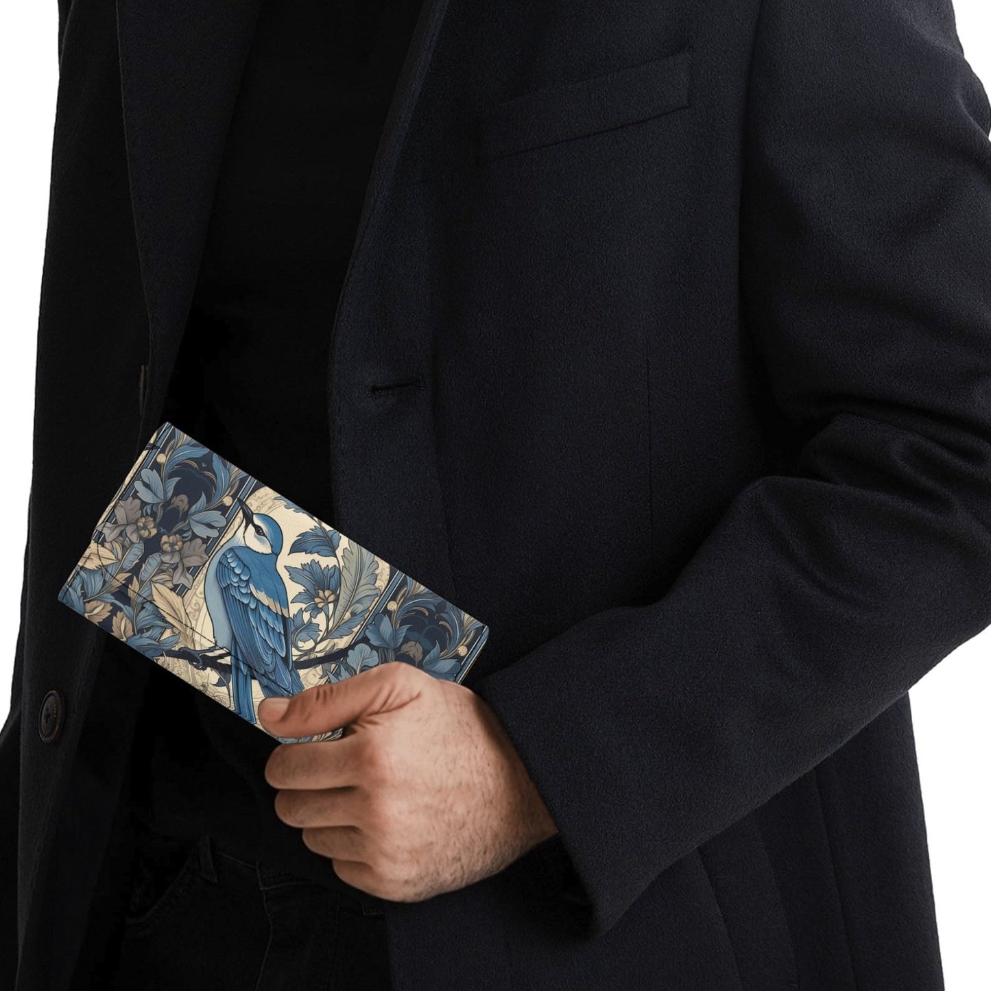 Cottagecore Forest Blue Jay Trifold Leather Clutch Long Wallet - sense forest
