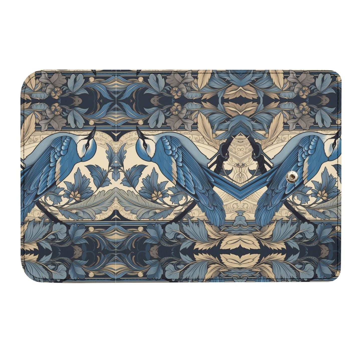 Cottagecore Forest Blue Jay Trifold Leather Clutch Long Wallet - sense forest