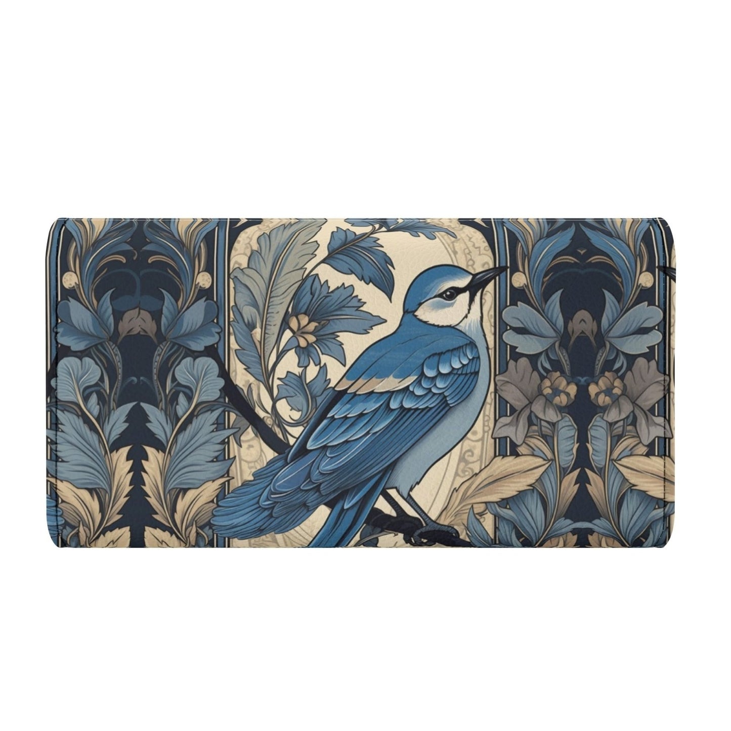 Cottagecore Forest Blue Jay Trifold Leather Clutch Long Wallet - sense forest