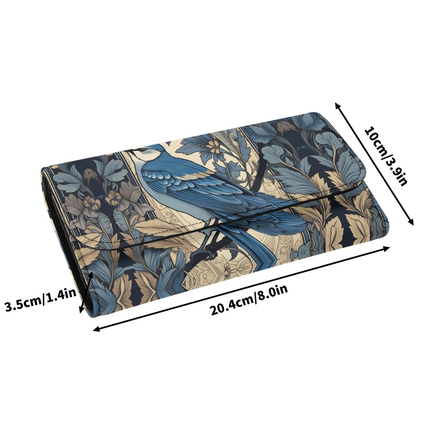 Cottagecore Forest Blue Jay Trifold Leather Clutch Long Wallet - sense forest
