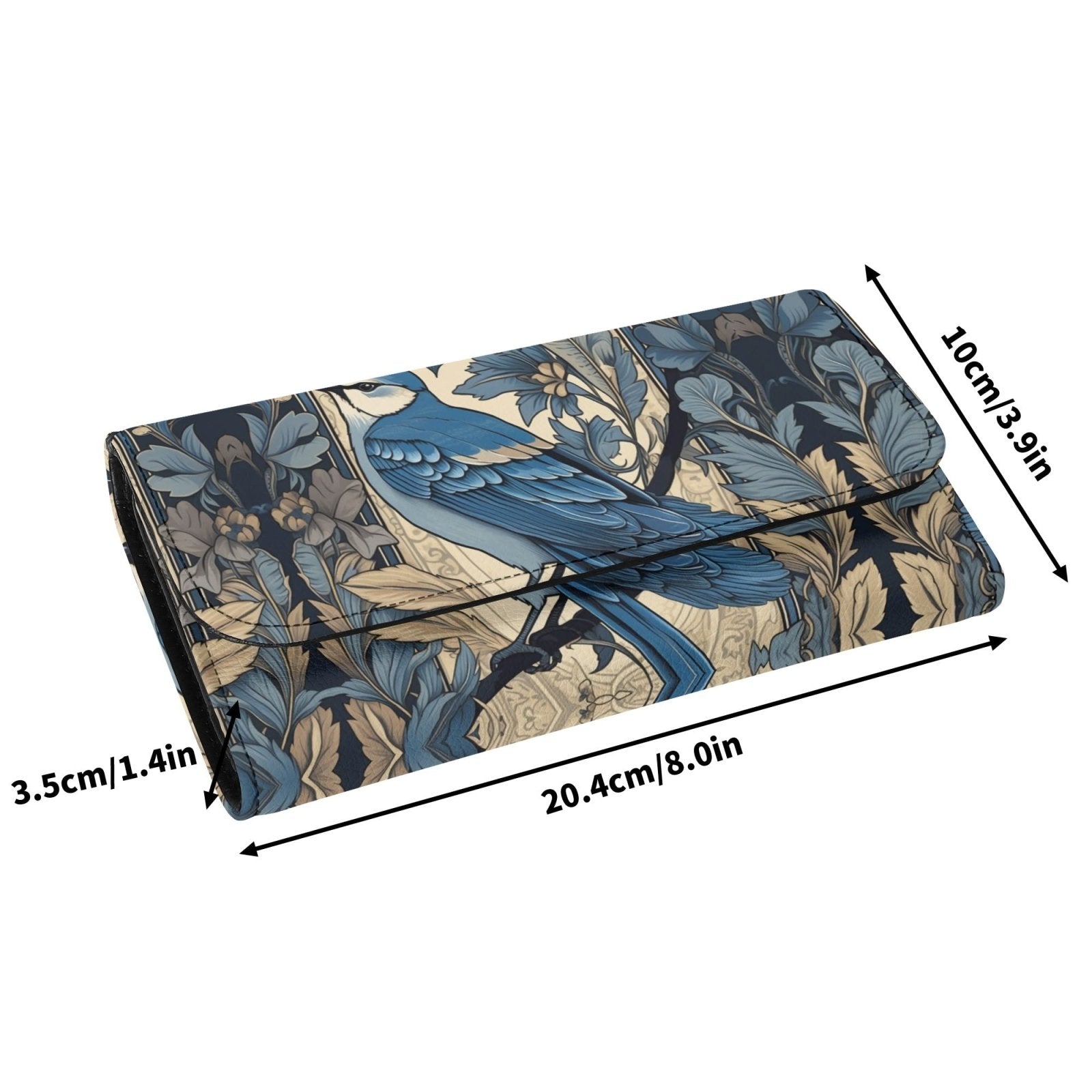 Cottagecore Forest Blue Jay Trifold Leather Clutch Long Wallet - sense forest