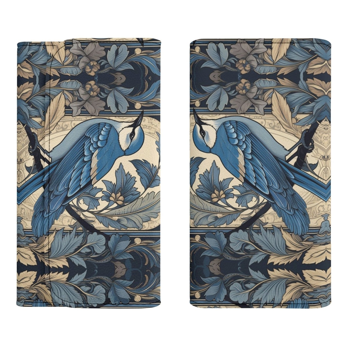Cottagecore Forest Blue Jay Trifold Leather Clutch Long Wallet - sense forest