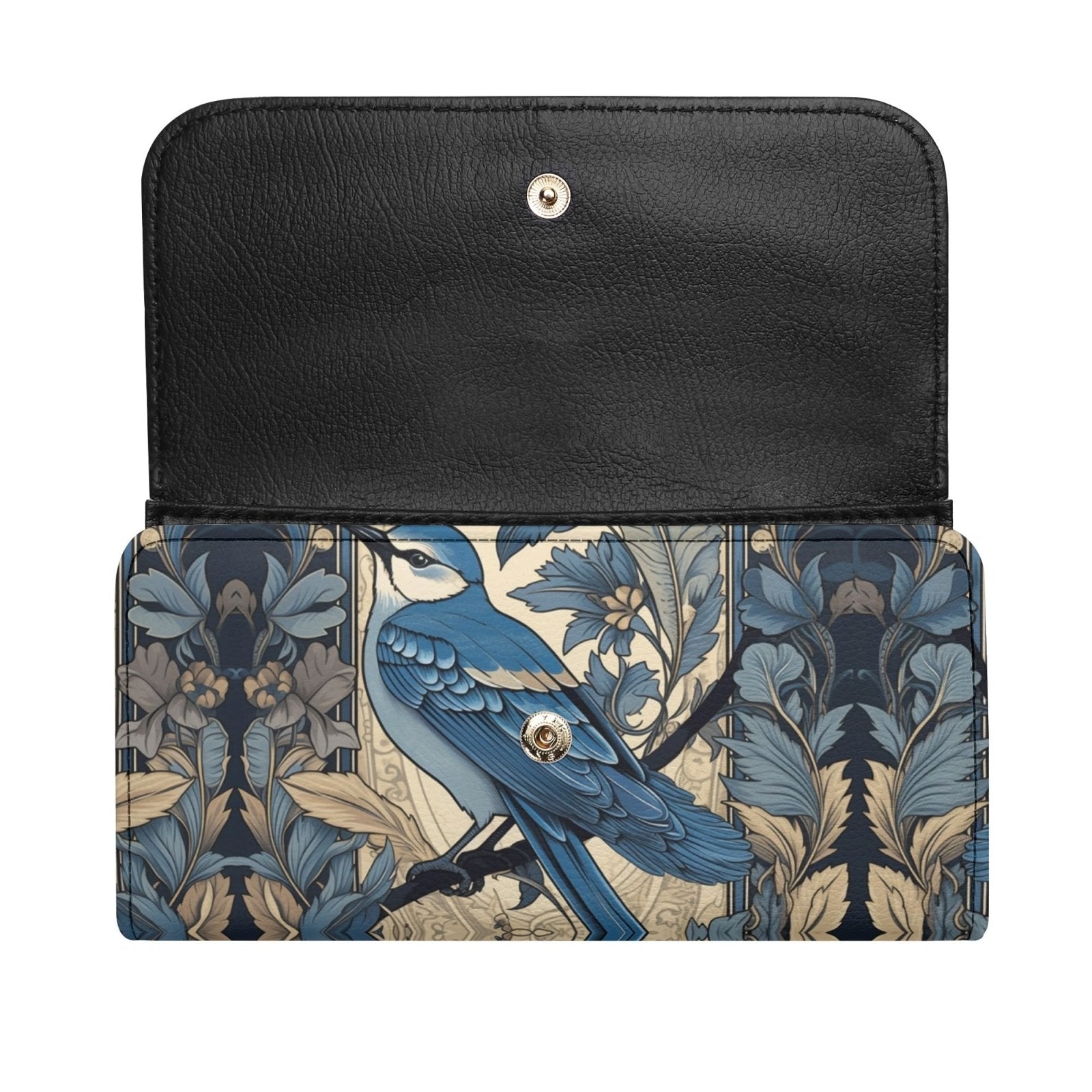 Cottagecore Forest Blue Jay Trifold Leather Clutch Long Wallet - sense forest
