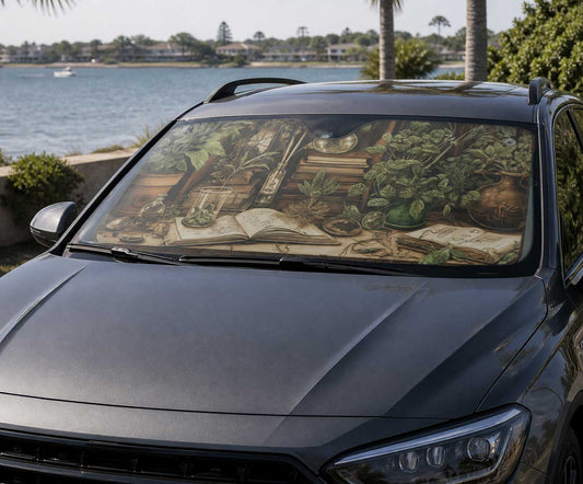 Cottagecore Herbalist Apothecary Car Windshield Sun Shade | Sense Forest - sense forest