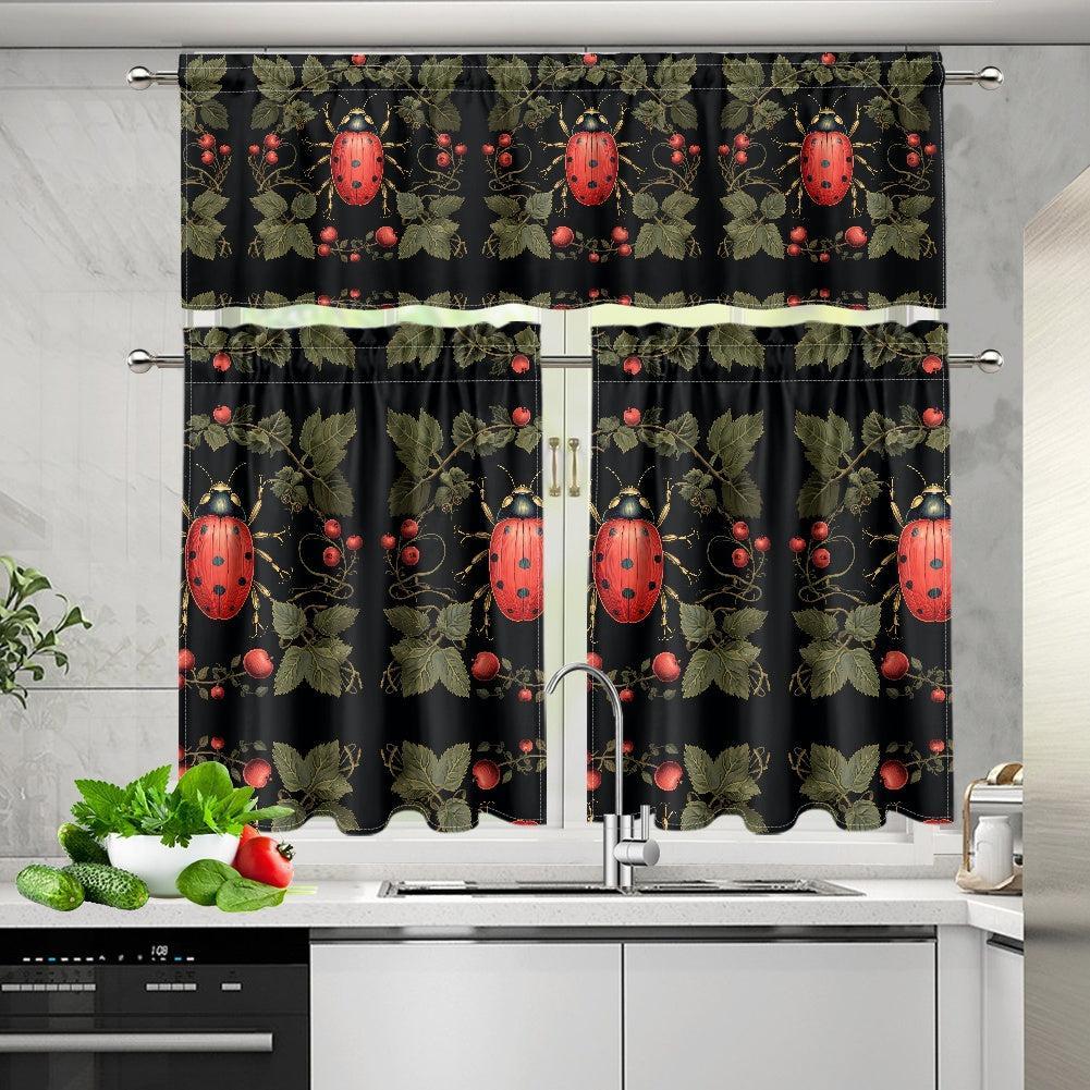 Cottagecore ladybug Kitchen Curtain Valance and Tiers Set | Sense Forest - sense forest
