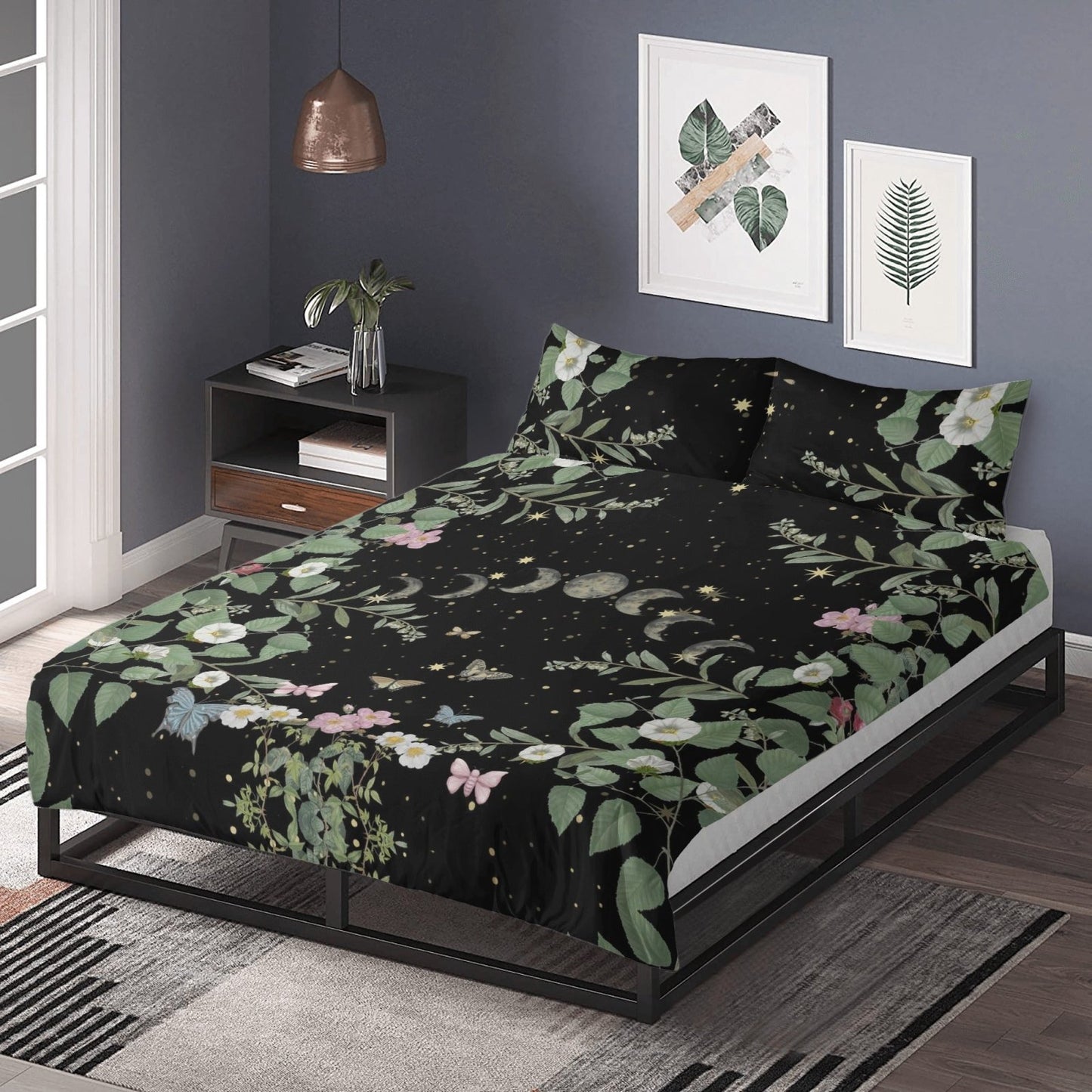 Cottagecore moon butterflies forest 3 Pcs Beddings - sense forest