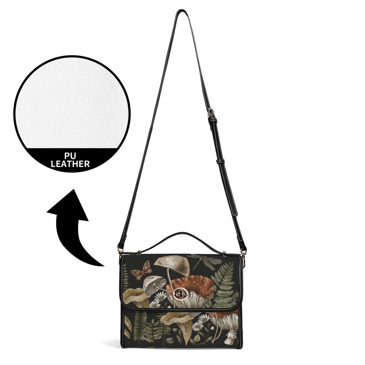 Cottagecore Mushroom Fern Forest Vegan Leather Satchel Bag - sense forest