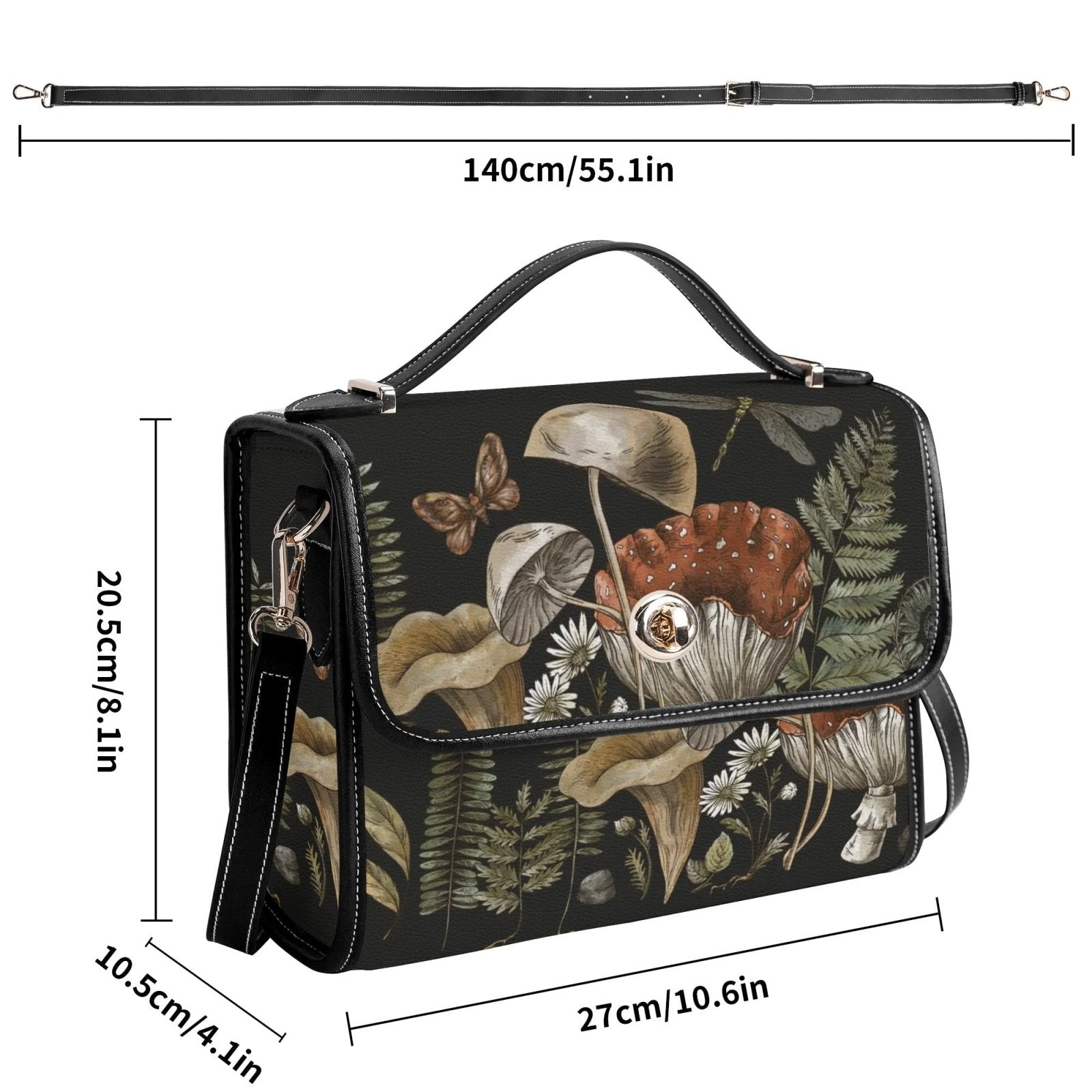 Cottagecore Mushroom Fern Forest Vegan Leather Satchel Bag - sense forest