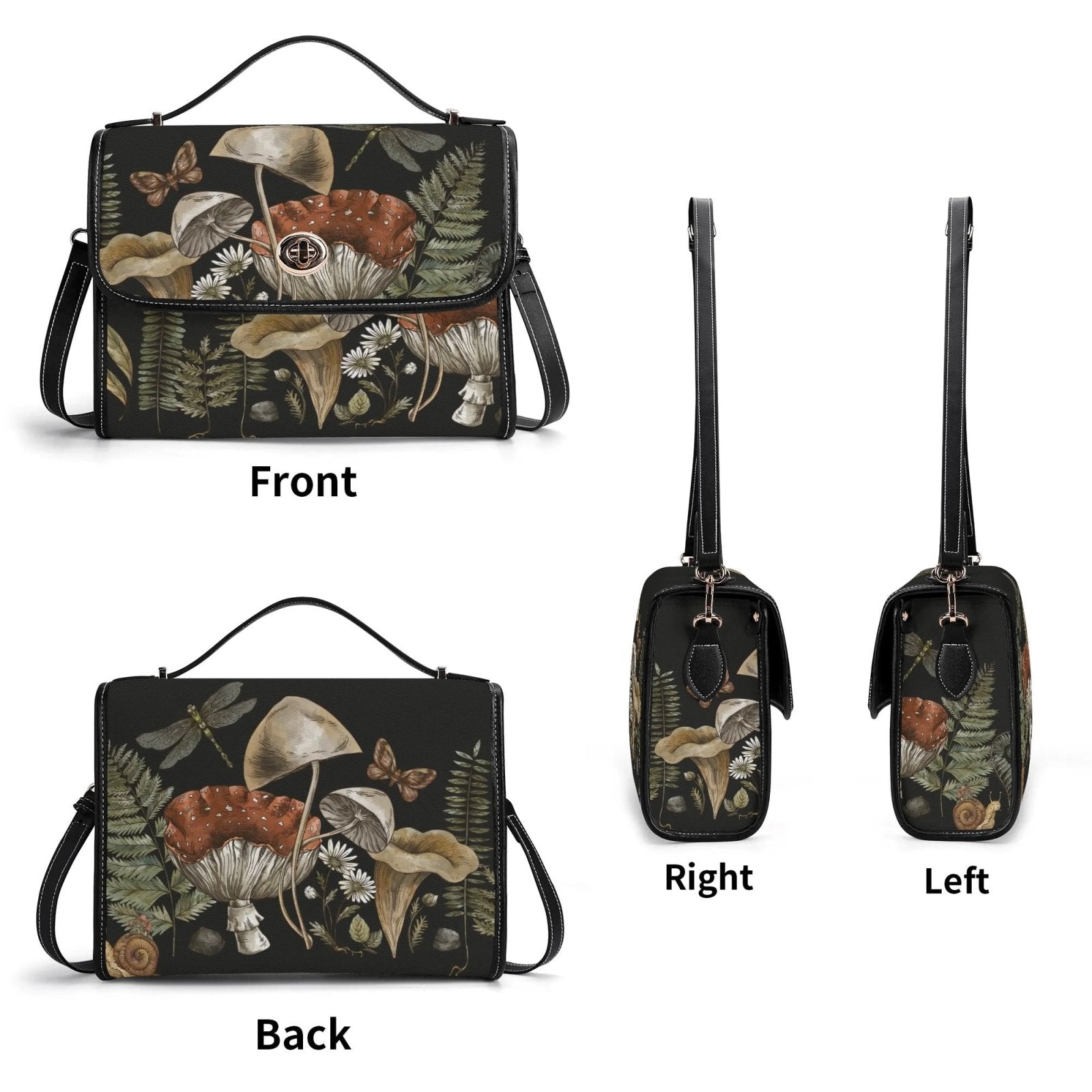 Cottagecore Mushroom Fern Forest Vegan Leather Satchel Bag - sense forest