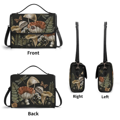 Cottagecore Mushroom Fern Forest Vegan Leather Satchel Bag - sense forest