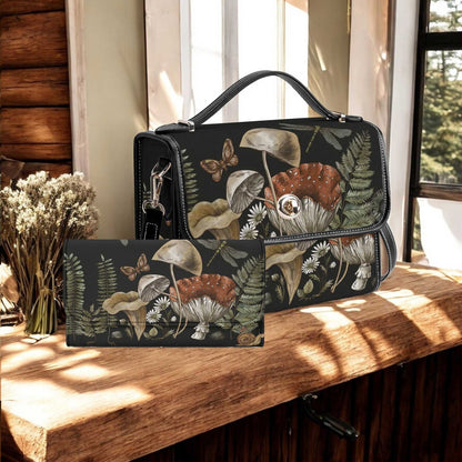 Cottagecore Mushroom Fern Forest Vegan Leather Satchel Bag - sense forest
