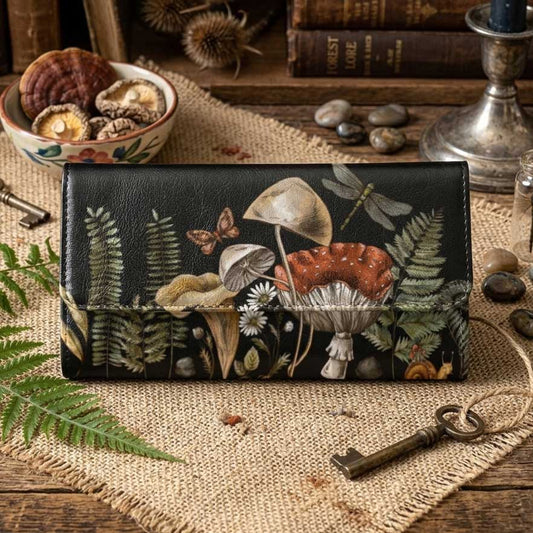 Cottagecore Mushroom fern Trifolds Women's Long Clutch Wallets - sense forest