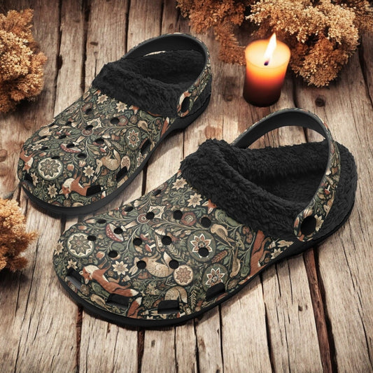 Cottagecore mushroom woodland animal slippers fur lined Clogs - sense forest