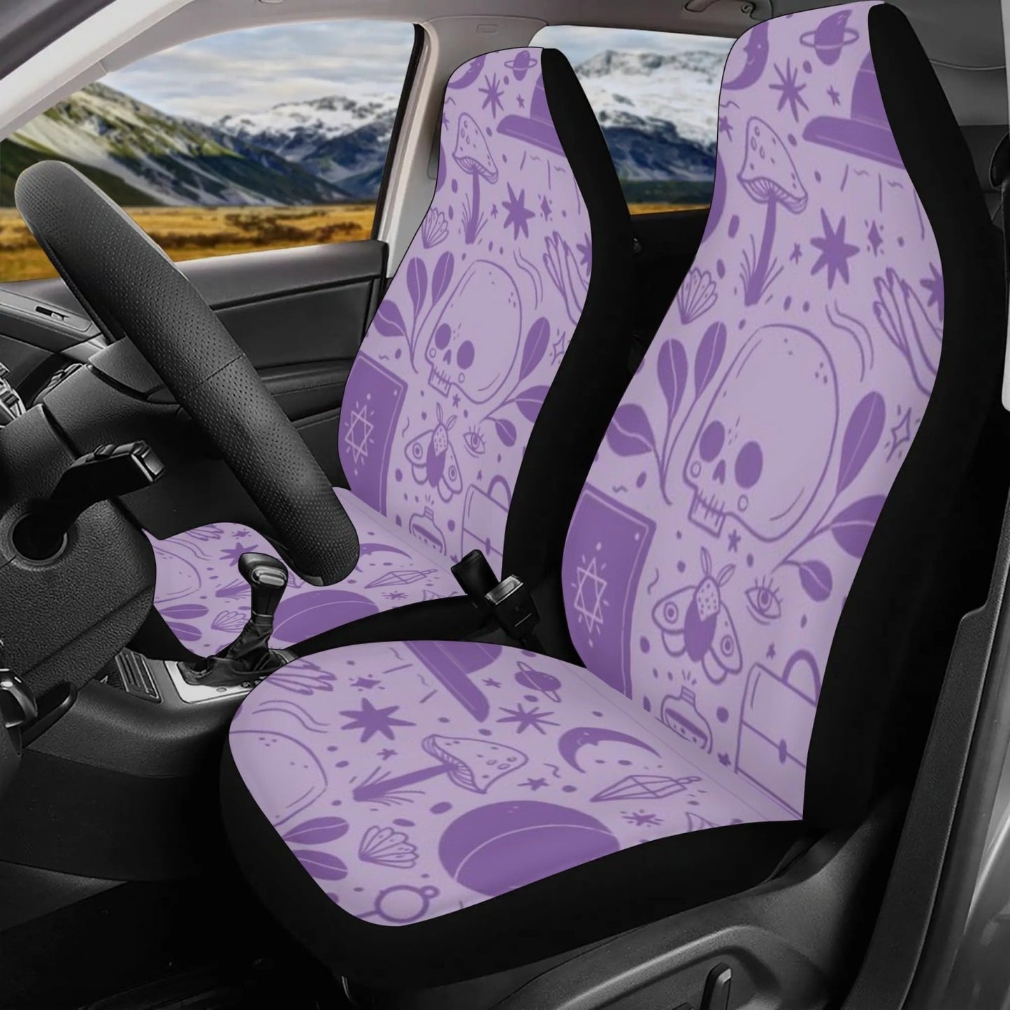 Cute Spooky Goth Pastel Purple Car Seat Cover Set - sense forest