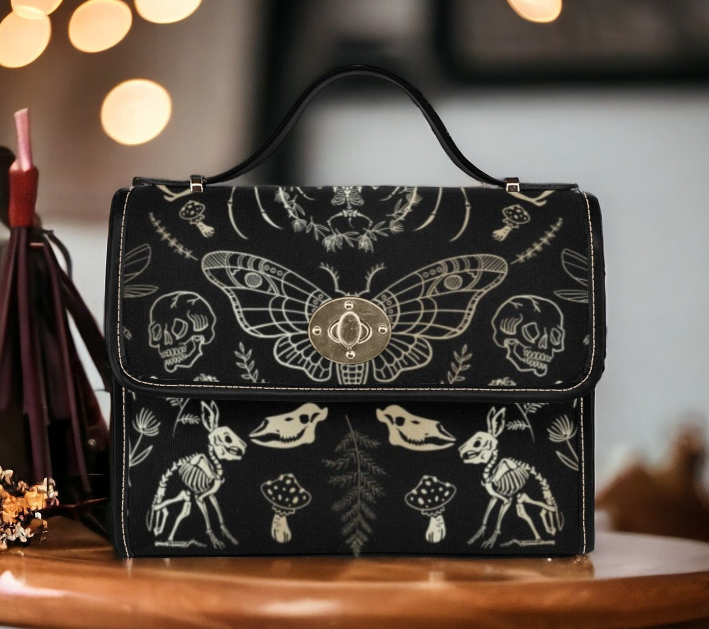 Dark Academia Forest Animal Bones Skeleton Canvas Satchel Bag | Sense Forest - sense forest