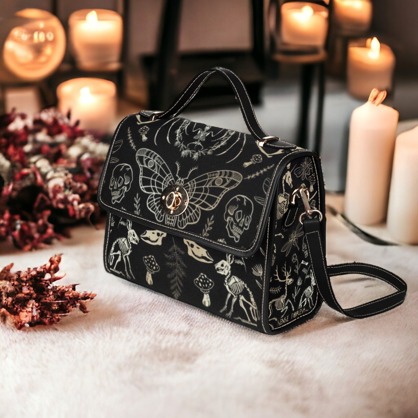 Dark Academia Forest Animal Bones Skeleton Canvas Satchel Bag | Sense Forest - sense forest