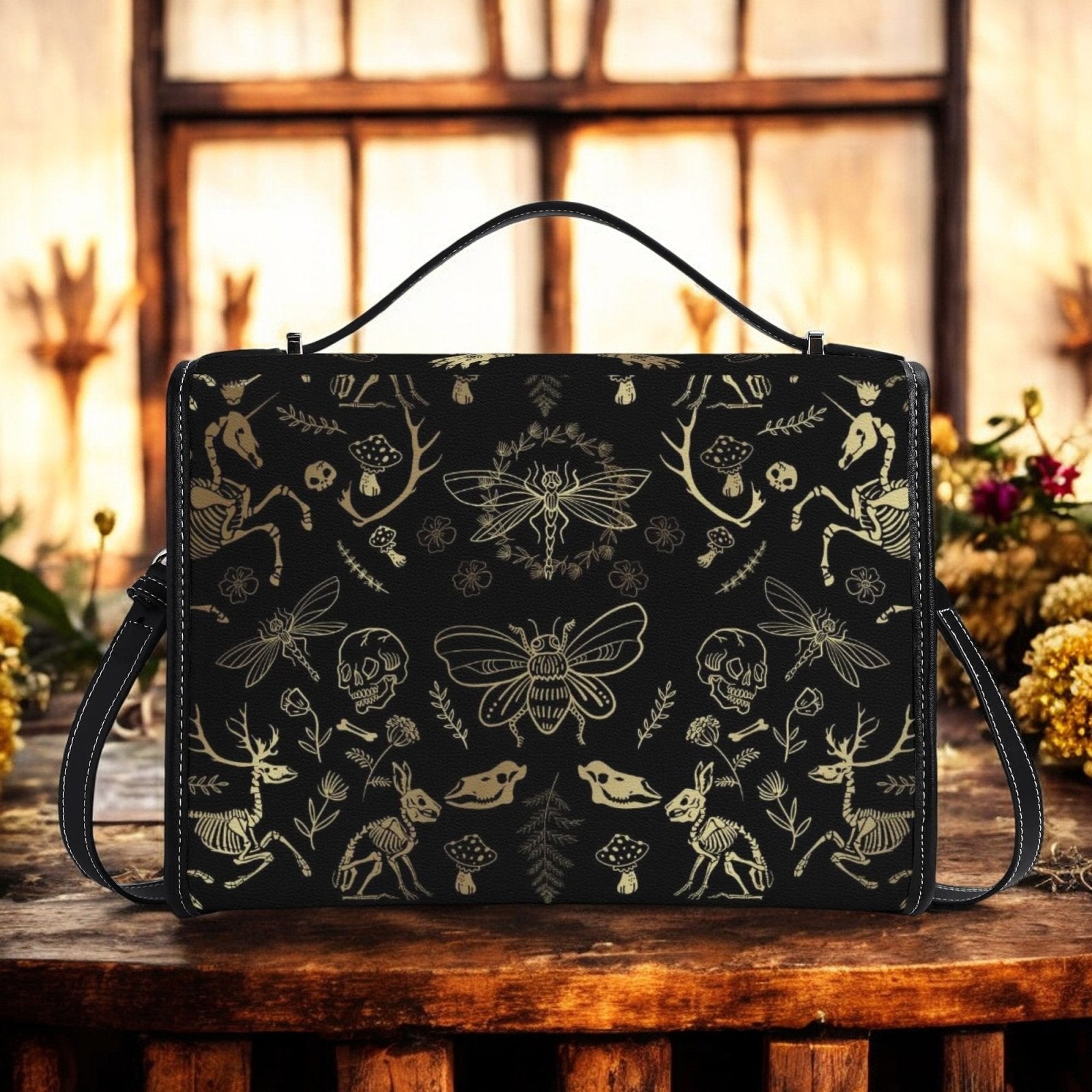 Dark Academia Forest Animal bones Vegan Leather Satchel Bag | Sense Foreset - sense forest