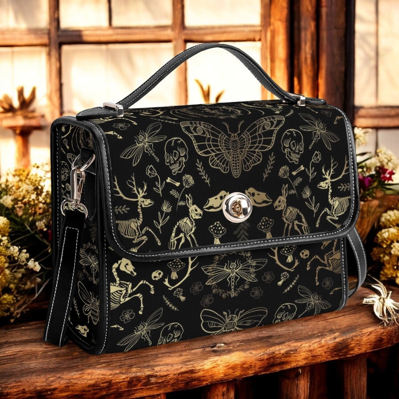 Dark Academia Forest Animal bones Vegan Leather Satchel Bag | Sense Foreset - sense forest