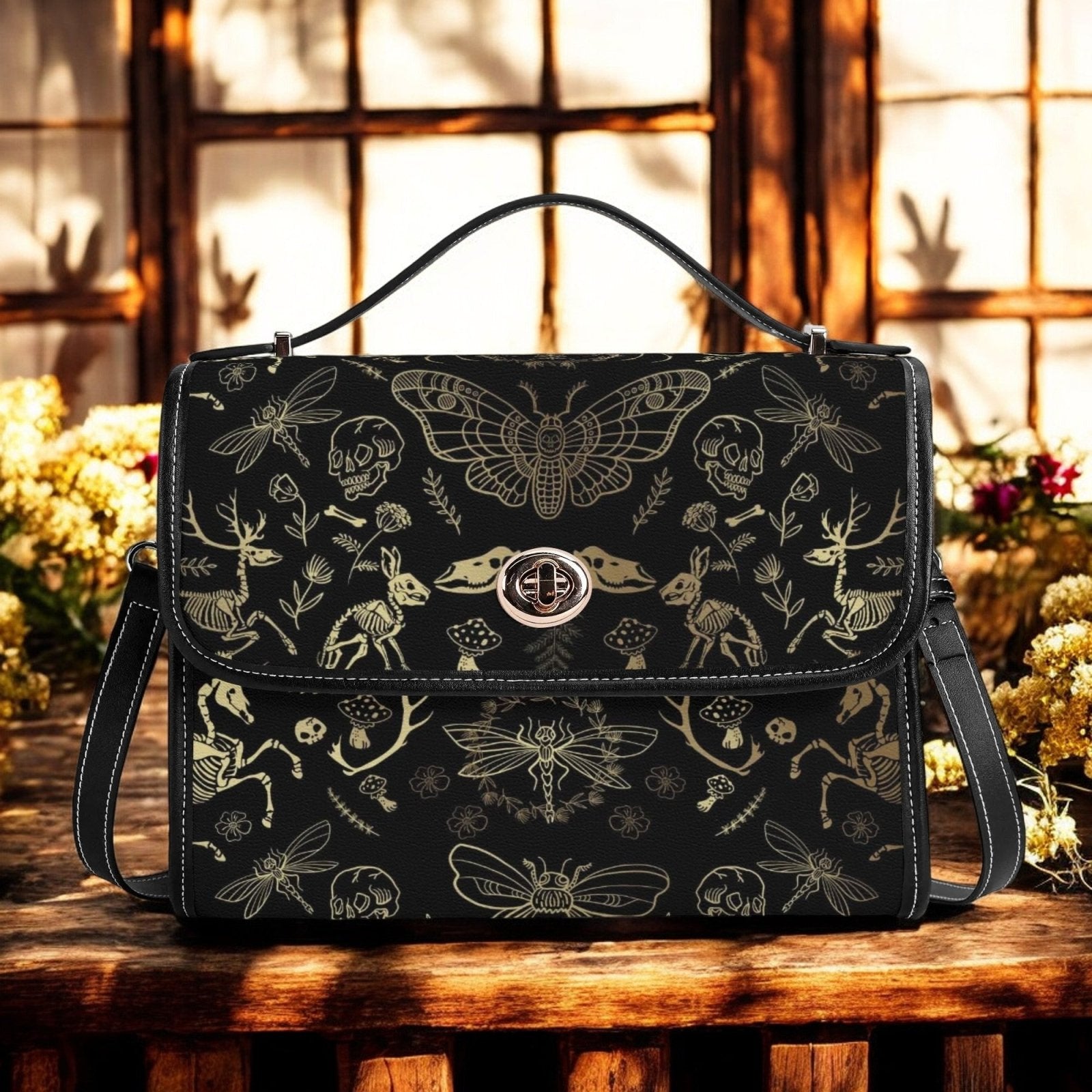 Dark Academia Forest Animal bones Vegan Leather Satchel Bag | Sense Foreset - sense forest