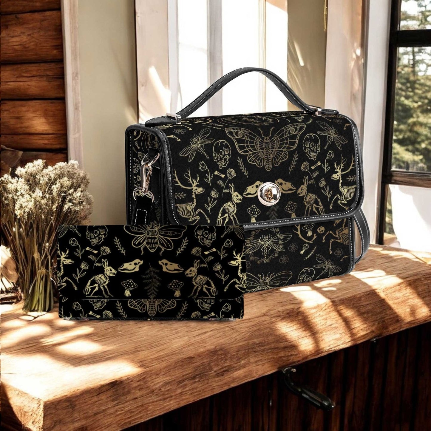 Dark Academia Forest Animal bones Vegan Leather Satchel Bag | Sense Foreset - sense forest