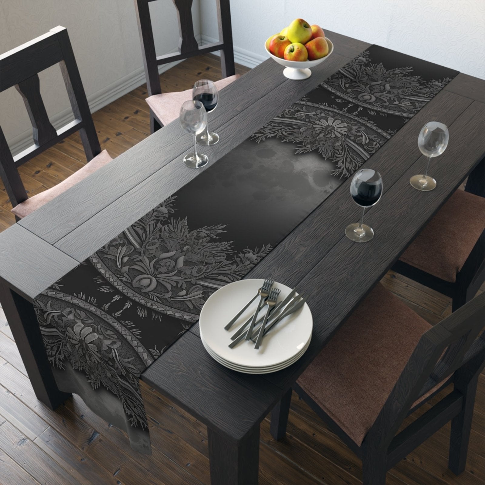 Dark Academia Gothic Botanical floral Witchy dinner table runner - sense forest