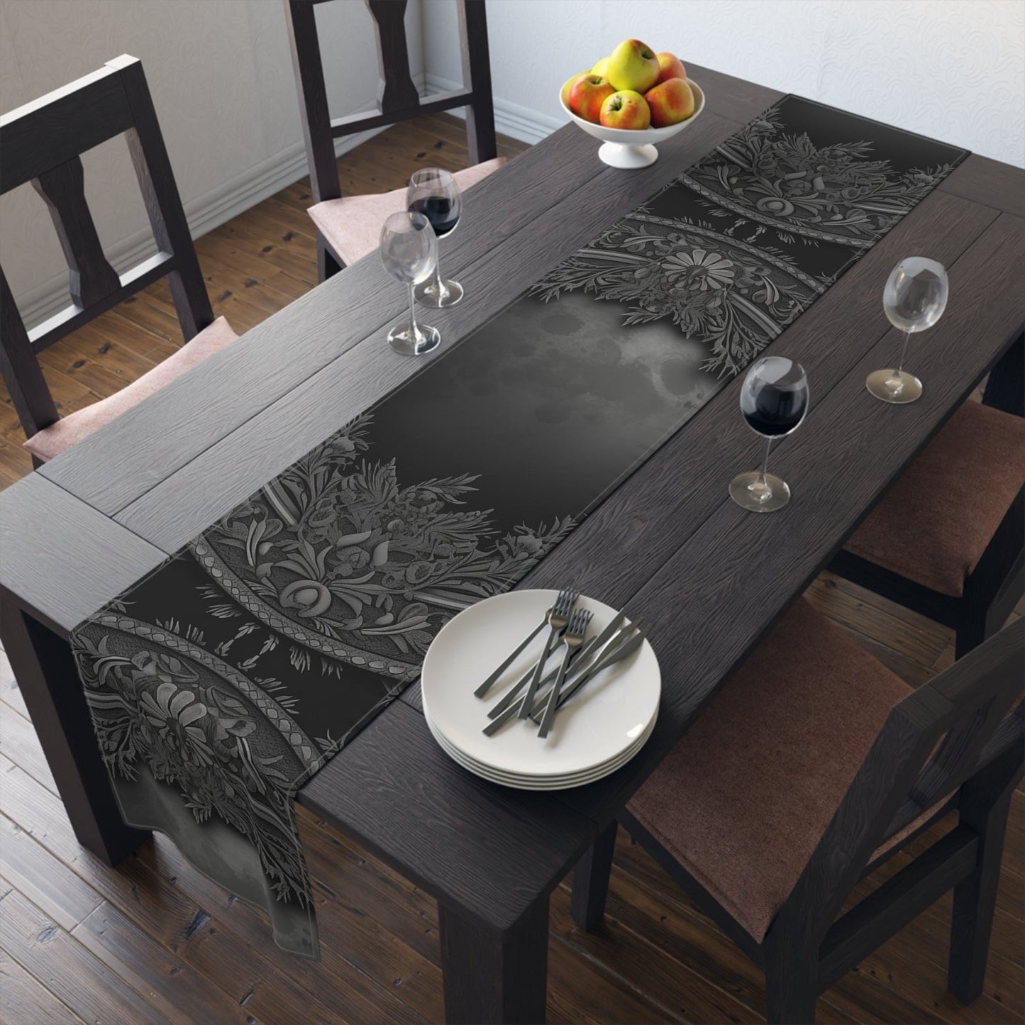 Dark Academia Gothic Botanical floral Witchy dinner table runner - sense forest