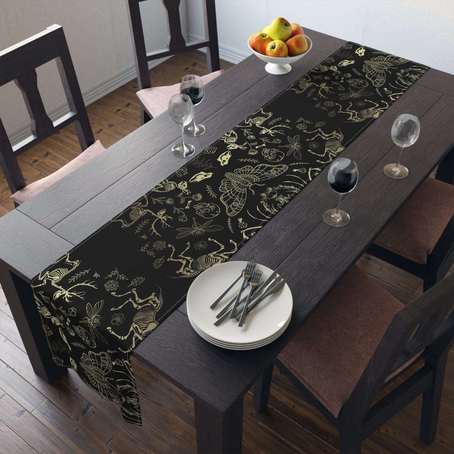 Dark academia whimsy goth dinner table runner - sense forest