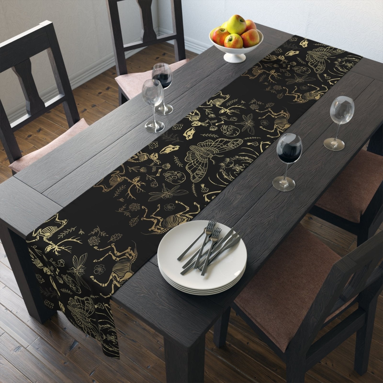 Dark academia whimsy goth dinner table runner - sense forest