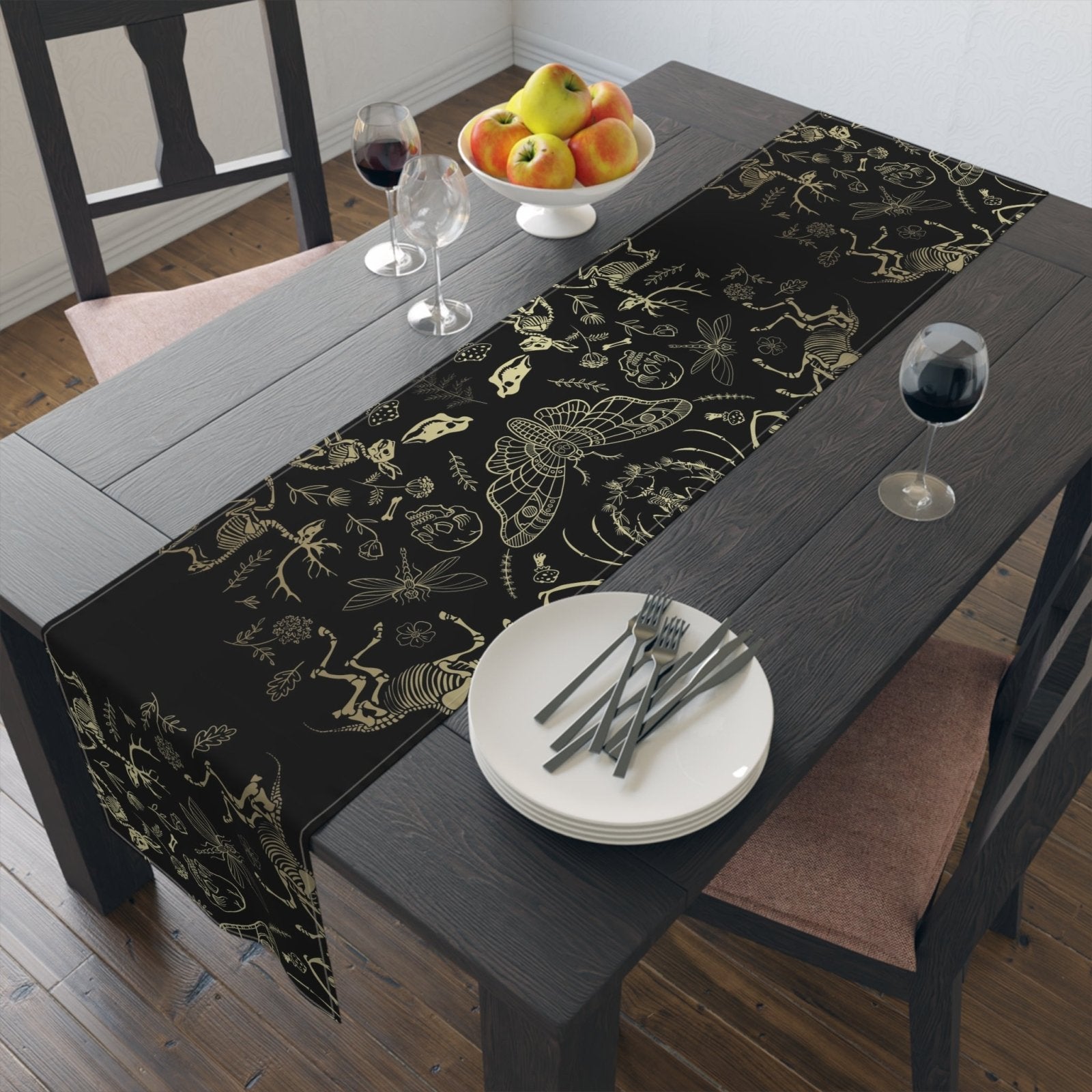 Dark academia whimsy goth dinner table runner - sense forest