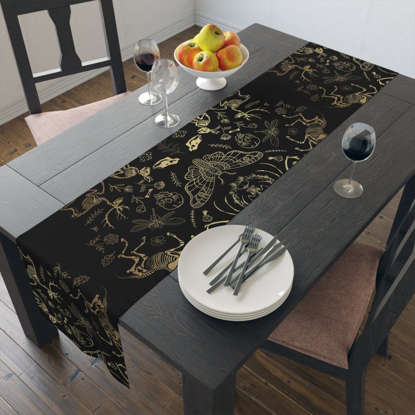 Dark academia whimsy goth dinner table runner - sense forest