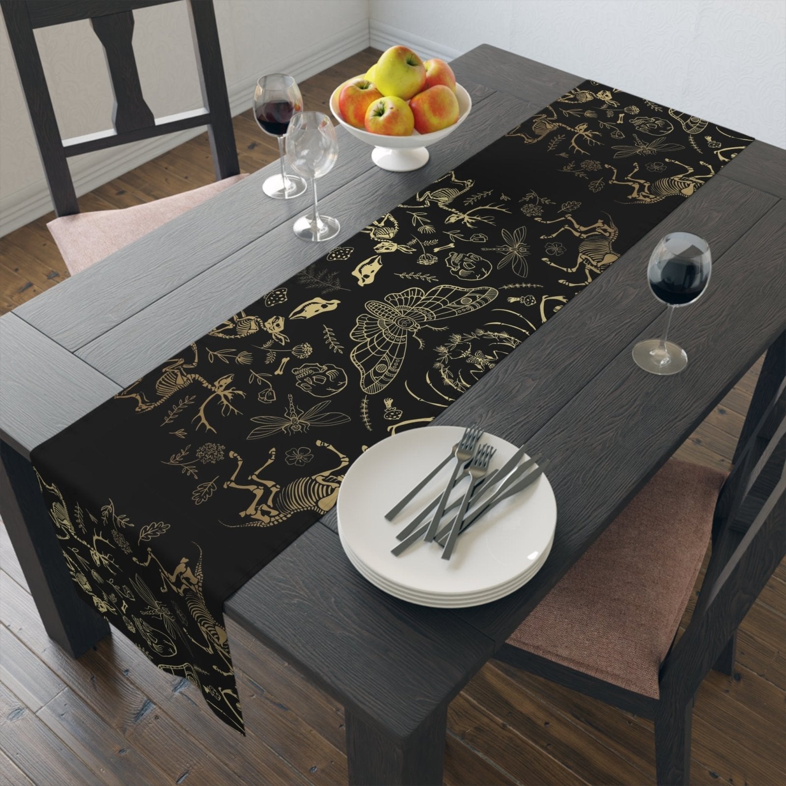 Dark academia whimsy goth dinner table runner - sense forest