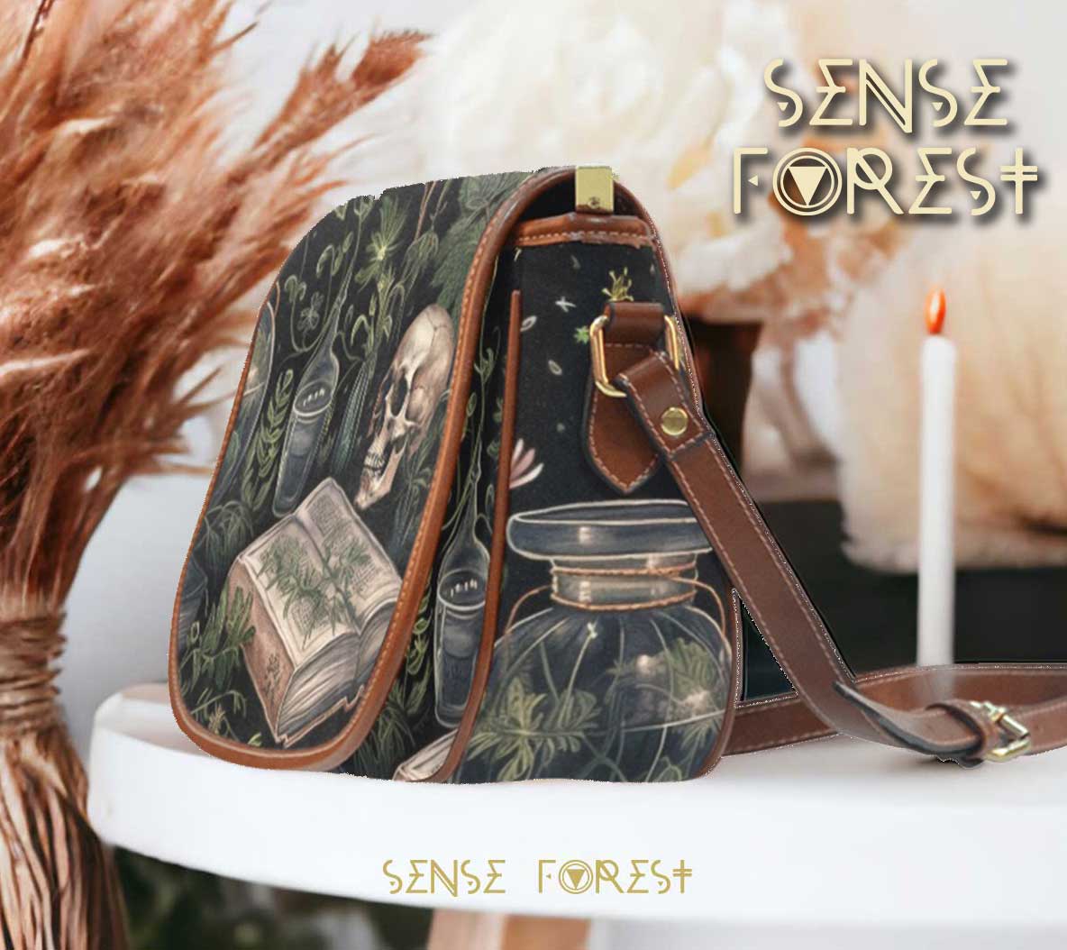 Dark Academia Witchy Herbalist Canavas Saddle Bag - sense forest