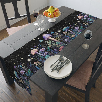 Dark Boho Purple mushroom forest dinner table runner cloth - sense forest