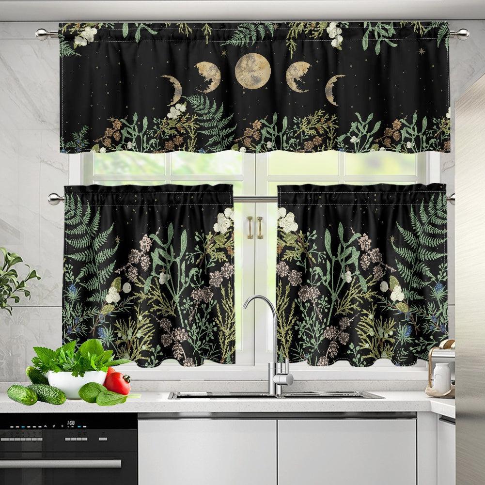 Dark Cottagecore Fern forest Kitchen Curtain Valance Tiers Set | Sense Forest - sense forest