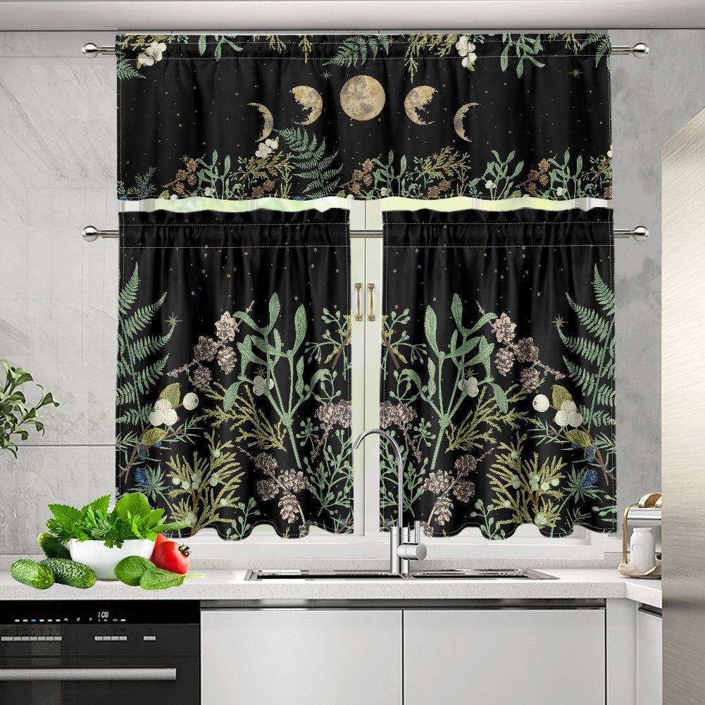 Dark Cottagecore Fern forest Kitchen Curtain Valance Tiers Set | Sense Forest - sense forest