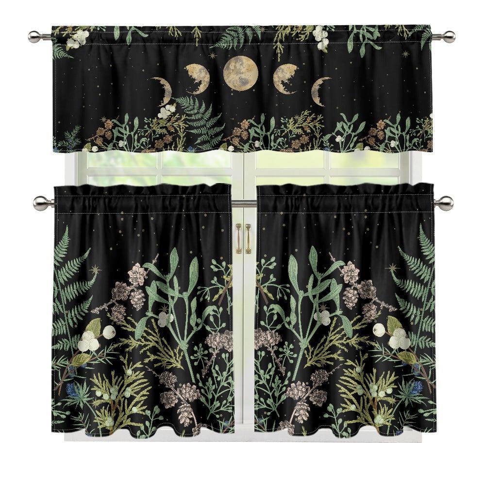 Dark Cottagecore Fern forest Kitchen Curtain Valance Tiers Set | Sense Forest - sense forest