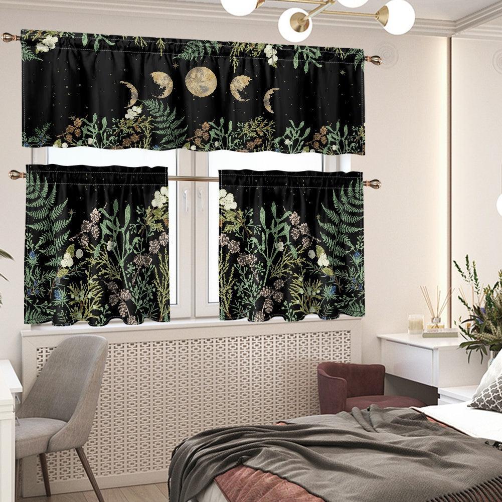 Dark Cottagecore Fern forest Kitchen Curtain Valance Tiers Set | Sense Forest - sense forest