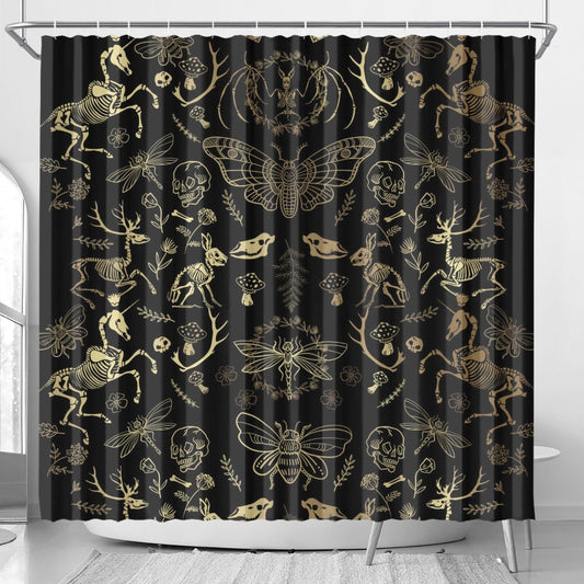 Dark Cottagecore Forest Animal Skeleton Shower Curtain | Sense Forest - sense forest