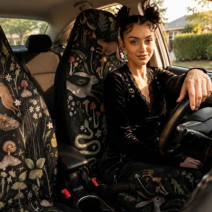 Dark Cottagecore Forest Animals Car Seat Cover Set - sense forest