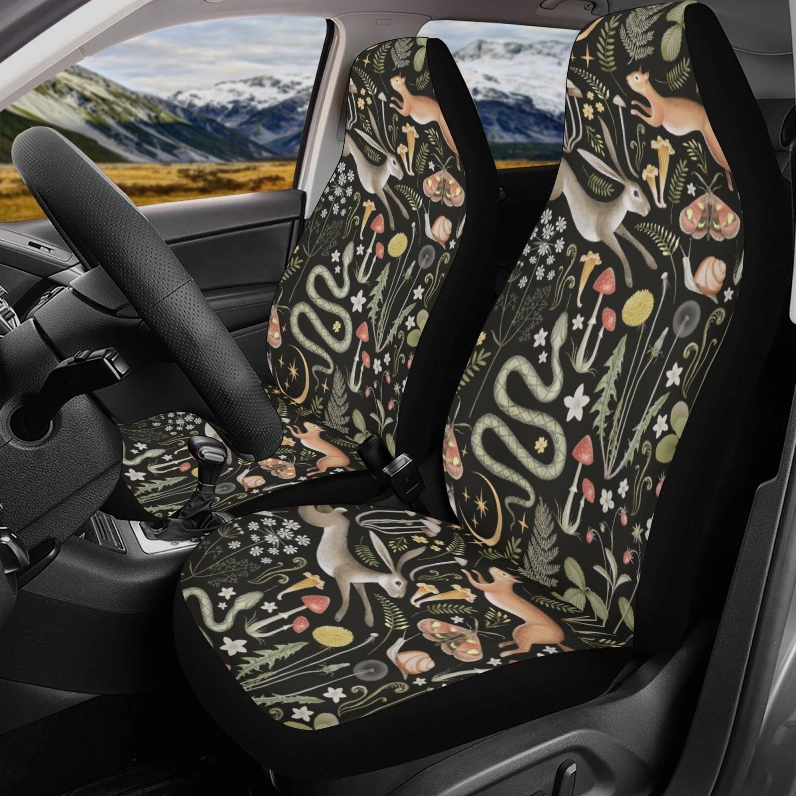 Dark Cottagecore Forest Animals Car Seat Cover Set - sense forest