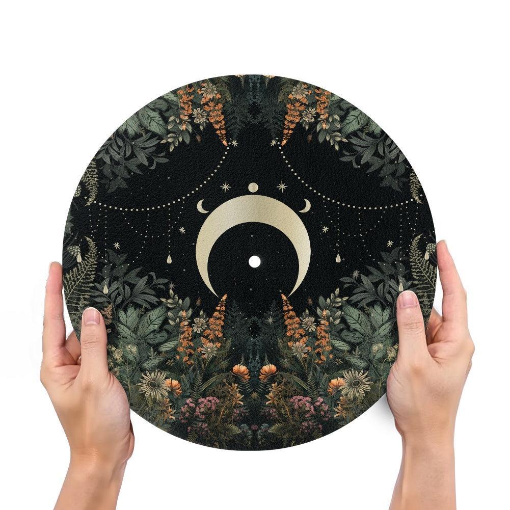 Dark Cottagecore Lush Forest Moon Phase Turntable mat |Sense Forest - sense forest