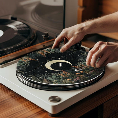 Dark Cottagecore Lush Forest Moon Phase Turntable mat |Sense Forest - sense forest