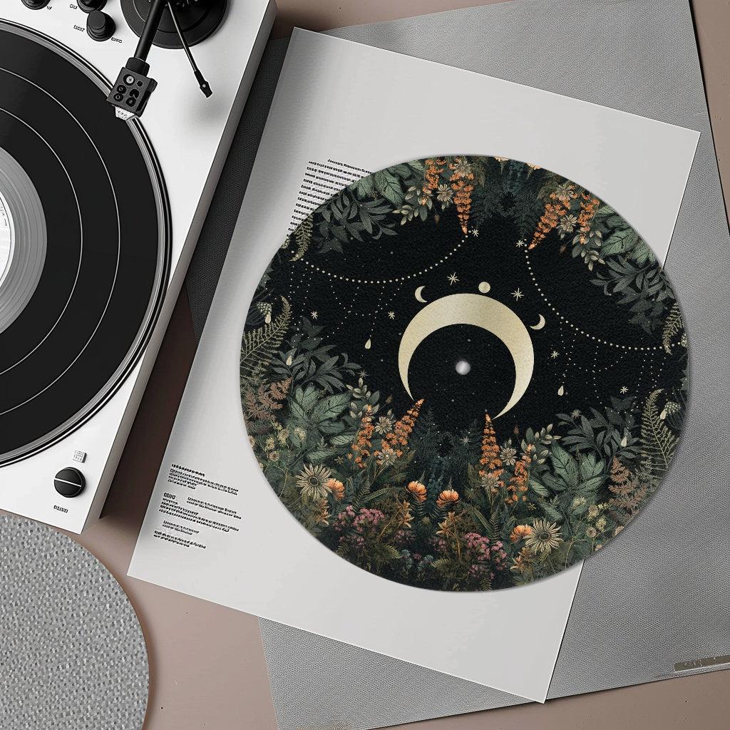 Dark Cottagecore Lush Forest Moon Phase Turntable mat |Sense Forest - sense forest